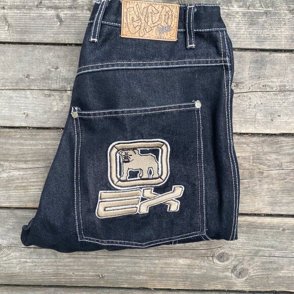 Vintage 90s Y2K EXCO Bulldog Embroidered Jeans Size 32 - Picture 3 of 10